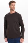 Unisex Relax Fit Rahat Kesim %100 Pamuk Uzun Kollu Bisiklet Yaka Kahverengi Basic Tişört