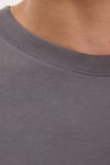 Unisex Relax Fit Rahat Kesim %100 Pamuk Uzun Kollu Bisiklet Yaka Koyu Gri Basic Tişört