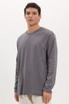 Unisex Relax Fit Rahat Kesim %100 Pamuk Uzun Kollu Bisiklet Yaka Koyu Gri Basic Tişört