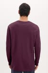 Unisex Relax Fit Rahat Kesim %100 Pamuk Uzun Kollu Bisiklet Yaka Bordo Basic Tişört