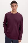 Unisex Relax Fit Rahat Kesim %100 Pamuk Uzun Kollu Bisiklet Yaka Bordo Basic Tişört