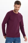 Unisex Relax Fit Rahat Kesim %100 Pamuk Uzun Kollu Bisiklet Yaka Bordo Basic Tişört