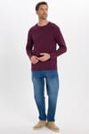 Unisex Relax Fit Rahat Kesim %100 Pamuk Uzun Kollu Bisiklet Yaka Bordo Basic Tişört