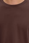 Unisex Relax Fit Rahat Kesim %100 Pamuk Uzun Kollu Bisiklet Yaka Kahverengi Basic Tişört