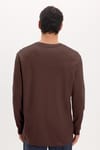 Unisex Relax Fit Rahat Kesim %100 Pamuk Uzun Kollu Bisiklet Yaka Kahverengi Basic Tişört