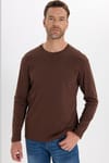 Unisex Relax Fit Rahat Kesim %100 Pamuk Uzun Kollu Bisiklet Yaka Kahverengi Basic Tişört