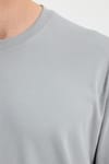 Unisex Relax Fit Rahat Kesim %100 Pamuk Uzun Kollu Bisiklet Yaka Gri Basic Tişört