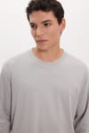 Unisex Relax Fit Rahat Kesim %100 Pamuk Uzun Kollu Bisiklet Yaka Gri Basic Tişört