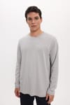 Unisex Relax Fit Rahat Kesim %100 Pamuk Uzun Kollu Bisiklet Yaka Gri Basic Tişört
