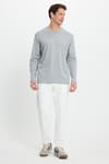Unisex Relax Fit Rahat Kesim %100 Pamuk Uzun Kollu Bisiklet Yaka Gri Basic Tişört