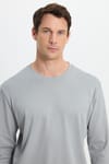 Unisex Relax Fit Rahat Kesim %100 Pamuk Uzun Kollu Bisiklet Yaka Gri Basic Tişört