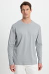 Unisex Relax Fit Rahat Kesim %100 Pamuk Uzun Kollu Bisiklet Yaka Gri Basic Tişört