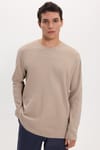 Unisex Relax Fit Rahat Kesim %100 Pamuk Uzun Kollu Bisiklet Yaka Haki Tişört