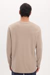 Unisex Relax Fit Rahat Kesim %100 Pamuk Uzun Kollu Bisiklet Yaka Haki Tişört