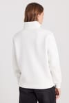 Kadın Relax Fit Rahat Kesim Pamuklu İçi Polarlı Yarım Fermuarlı Beyaz Dik Yaka Sweatshirt