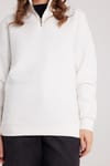Kadın Relax Fit Rahat Kesim Pamuklu İçi Polarlı Yarım Fermuarlı Beyaz Dik Yaka Sweatshirt