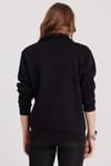 Kadın Relax Fit Rahat Kesim Pamuklu İçi Polarlı Yarım Fermuarlı Siyah Dik Yaka Sweatshirt
