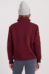 Kadın Relax Fit Rahat Kesim Pamuklu İçi Polarlı Yarım Fermuarlı Bordo Dik Yaka Sweatshirt