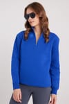 Kadın Relax Fit Rahat Kesim Pamuklu İçi Polarlı Yarım Fermuarlı Sax Mavi Dik Yaka Sweatshirt