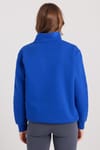 Kadın Relax Fit Rahat Kesim Pamuklu İçi Polarlı Yarım Fermuarlı Sax Mavi Dik Yaka Sweatshirt