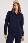 Kadın Relax Fit Rahat Kesim Pamuklu İçi Polarlı Yarım Fermuarlı Lacivert Dik Yaka Sweatshirt