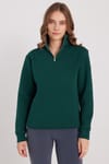 Kadın Relax Fit Rahat Kesim Pamuklu İçi Polarlı Yarım Fermuarlı Haki Dik Yaka Sweatshirt