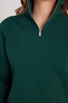 Kadın Relax Fit Rahat Kesim Pamuklu İçi Polarlı Yarım Fermuarlı Haki Dik Yaka Sweatshirt