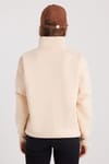 Kadın Relax Fit Rahat Kesim Pamuklu İçi Polarlı Yarım Fermuarlı Ekru Dik Yaka Sweatshirt