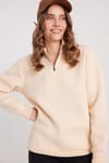 Kadın Relax Fit Rahat Kesim Pamuklu İçi Polarlı Yarım Fermuarlı Ekru Dik Yaka Sweatshirt