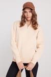 Kadın Relax Fit Rahat Kesim Pamuklu İçi Polarlı Yarım Fermuarlı Ekru Dik Yaka Sweatshirt