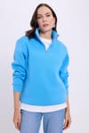 Kadın Relax Fit Rahat Kesim Pamuklu İçi Polarlı Yarım Fermuarlı Mavi Dik Yaka Sweatshirt