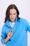 Kadın Relax Fit Rahat Kesim Pamuklu İçi Polarlı Yarım Fermuarlı Mavi Dik Yaka Sweatshirt