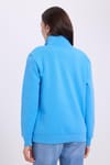 Kadın Relax Fit Rahat Kesim Pamuklu İçi Polarlı Yarım Fermuarlı Mavi Dik Yaka Sweatshirt
