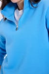 Kadın Relax Fit Rahat Kesim Pamuklu İçi Polarlı Yarım Fermuarlı Mavi Dik Yaka Sweatshirt