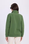 Kadın Relax Fit Rahat Kesim Pamuklu İçi Polarlı Yarım Fermuarlı Yeşil Dik Yaka Sweatshirt