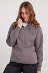 Kadın Relax Fit Rahat Kesim Pamuklu İçi Polarlı Yarım Fermuarlı Gri Dik Yaka Sweatshirt