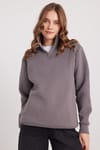 Kadın Relax Fit Rahat Kesim Pamuklu İçi Polarlı Yarım Fermuarlı Gri Dik Yaka Sweatshirt