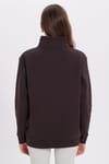 Kadın Relax Fit Rahat Kesim Pamuklu İçi Polarlı Yarım Fermuarlı Kahverengi Dik Yaka Sweatshirt