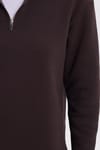 Kadın Relax Fit Rahat Kesim Pamuklu İçi Polarlı Yarım Fermuarlı Kahverengi Dik Yaka Sweatshirt