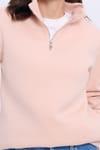 Kadın Relax Fit Rahat Kesim Pamuklu İçi Polarlı Yarım Fermuarlı Somon Dik Yaka Sweatshirt