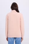 Kadın Relax Fit Rahat Kesim Pamuklu İçi Polarlı Yarım Fermuarlı Somon Dik Yaka Sweatshirt