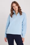 Kadın Relax Fit Rahat Kesim Pamuklu İçi Polarlı Yarım Fermuarlı Mavi Dik Yaka Sweatshirt