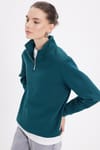 Pamuklu Dik Yaka Fermuarlı Kadın Sweatshirt