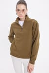 Pamuklu Dik Yaka Fermuarlı Kadın Sweatshirt