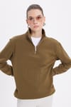 Pamuklu Dik Yaka Fermuarlı Kadın Sweatshirt