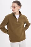 Pamuklu Dik Yaka Fermuarlı Kadın Sweatshirt