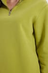 Kadın Relax Fit Rahat Kesim Pamuklu İçi Polarlı Yarım Fermuarlı Yeşil Dik Yaka Sweatshirt