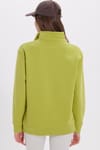 Kadın Relax Fit Rahat Kesim Pamuklu İçi Polarlı Yarım Fermuarlı Yeşil Dik Yaka Sweatshirt
