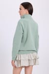 Kadın Relax Fit Rahat Kesim Pamuklu İçi Polarlı Yarım Fermuarlı Yeşil Dik Yaka Sweatshirt