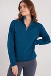 Kadın Relax Fit Rahat Kesim Pamuklu İçi Polarlı Yarım Fermuarlı İndigo Dik Yaka Sweatshirt